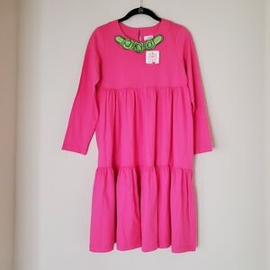 Hanna Andersson Girls Sz 150 US 12 Tiered Pink Twirl Dress Crochet  Detail